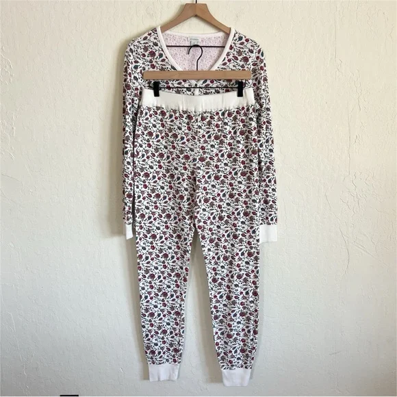 Sundance Floral Waffle Thermal Pajama Set Long Henley Shirt Jogger Pants Medium - Picture 3 of 11